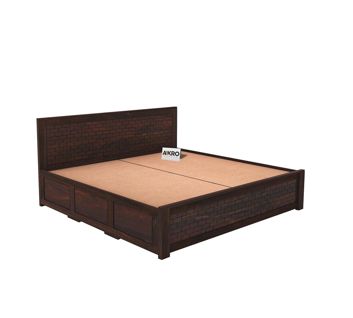 Sheesham Wood Brick Bed with Box Storage - 1 Year Warranty - Walnut Finish