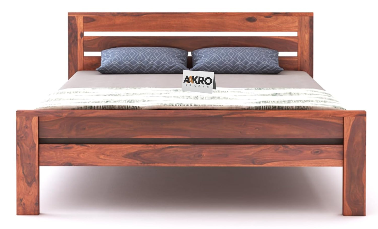 Sheesham Wood Bed Without Storage - 1 Year Warranty - Honey Finish