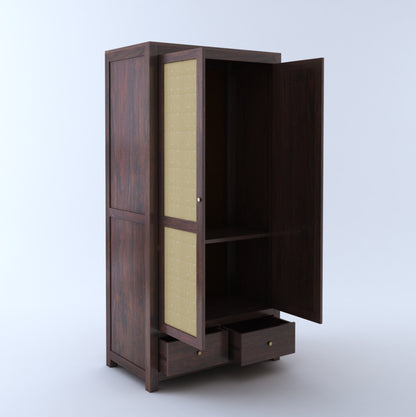 Cane Panel Wooden Wardrobe with Drawers