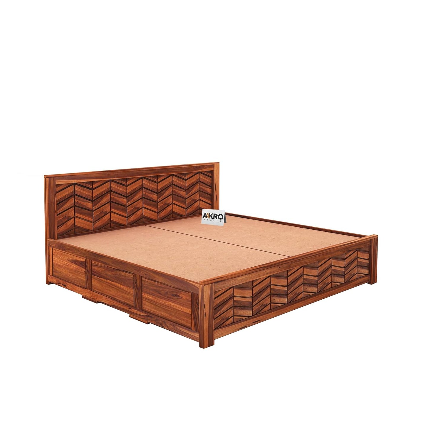 Sheesham Wood Tapered Bed with Box Storage  - 1 Year Warranty - Honey Finish