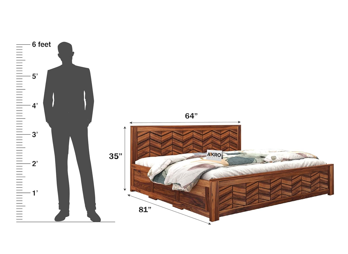 Sheesham Wood Tapered Bed with Box Storage  - 1 Year Warranty - Honey Finish