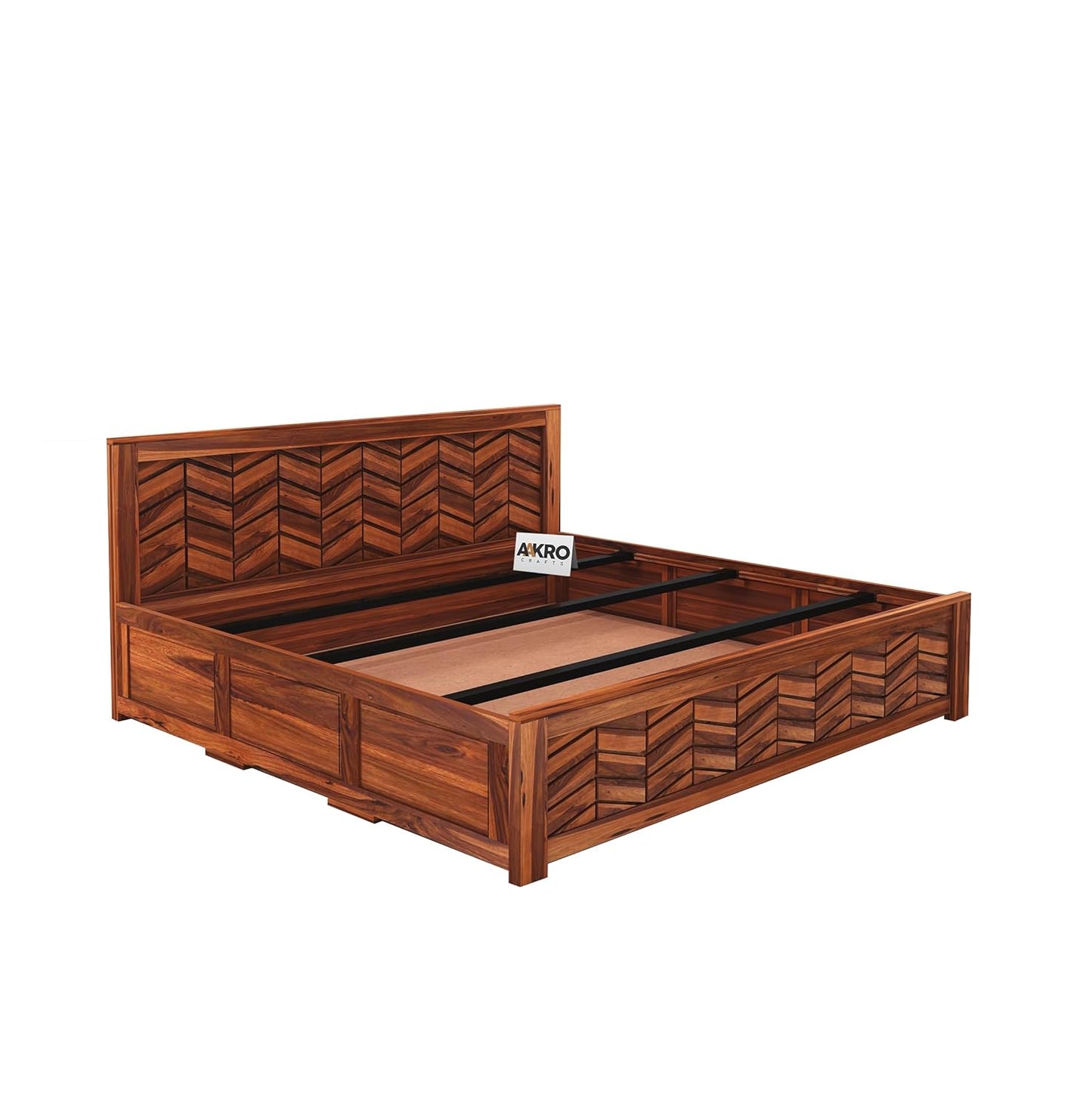 Sheesham Wood Tapered Bed with Box Storage  - 1 Year Warranty - Honey Finish