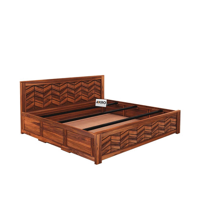 Sheesham Wood Tapered Bed with Box Storage  - 1 Year Warranty - Honey Finish