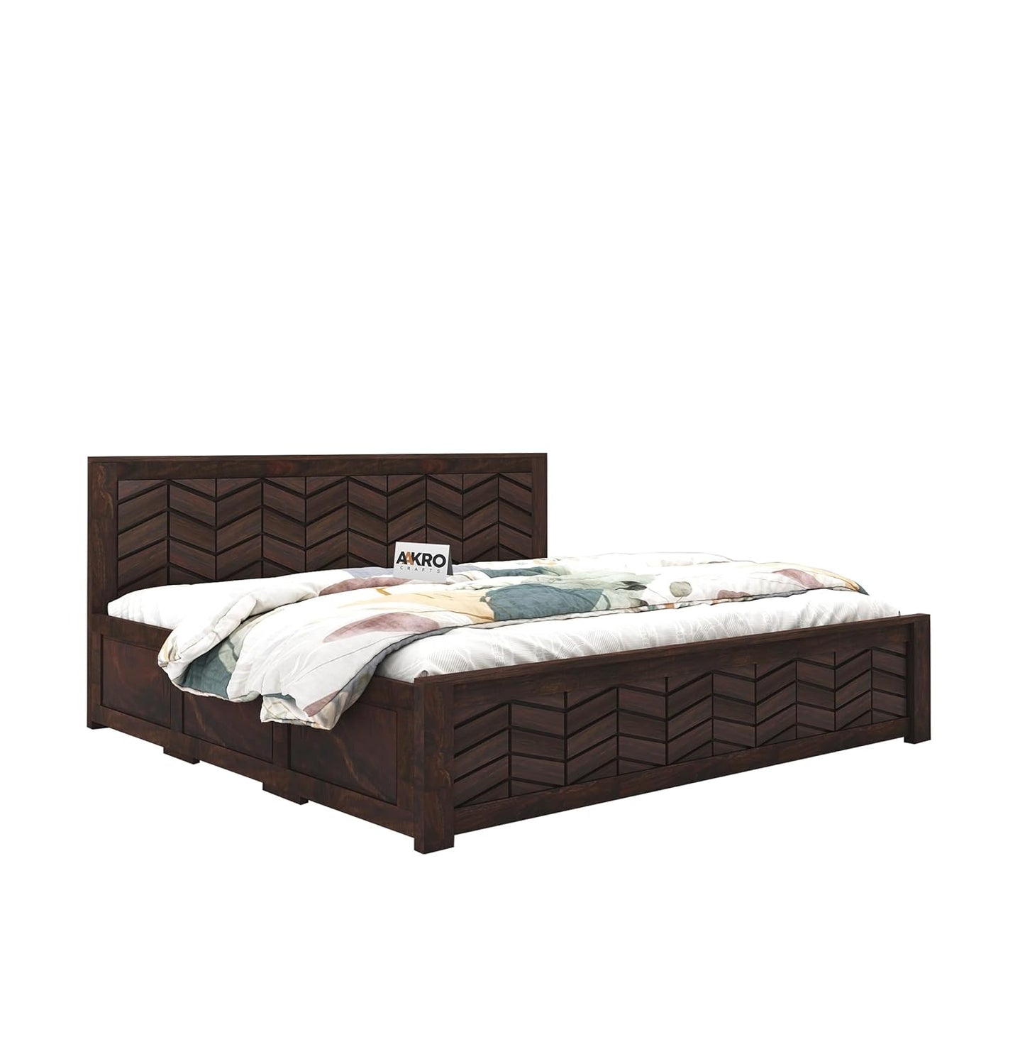 Sheesham Wood Tapered Bed with Box Storage  - 1 Year Warranty - Walnut Finish