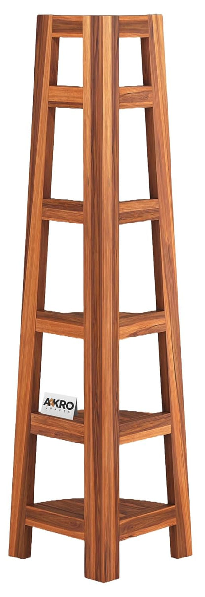 Sheesham Wood 5 Tier Corner Bookshelf / Bookcase Display Unit Honey Finish