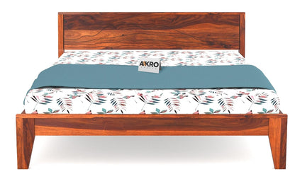 Sheesham Wood Grooved Double Bed Without Storage - Honey Finish
