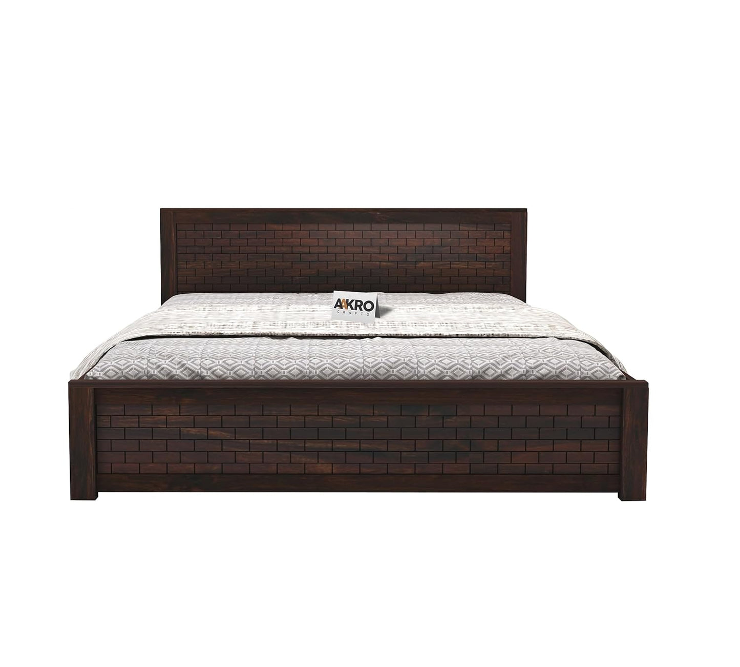Sheesham Wood Brick Bed with Box Storage - 1 Year Warranty - Walnut Finish