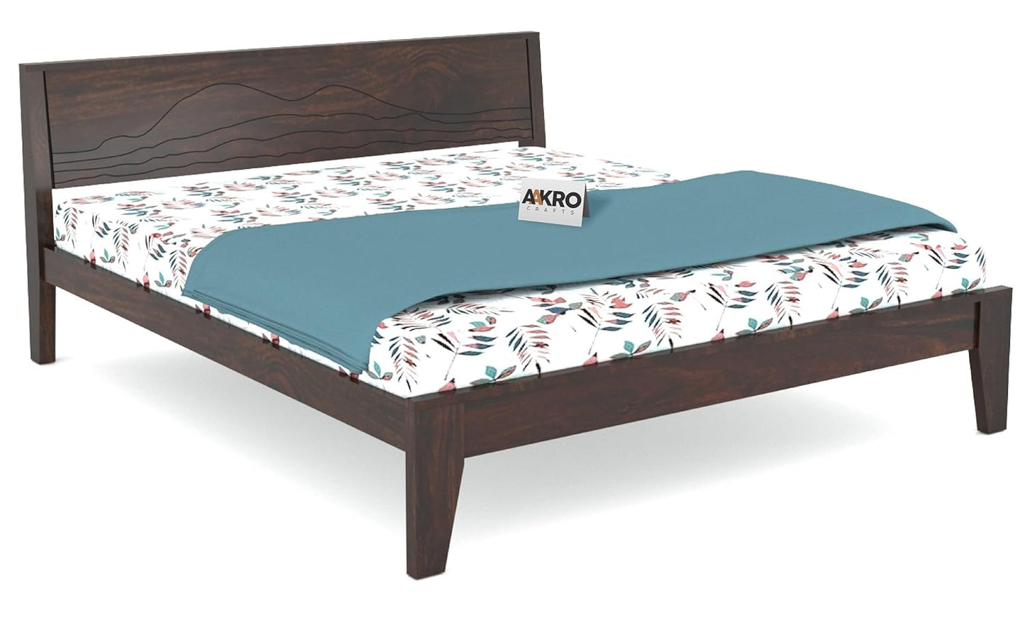 Sheesham Wood Grooved Double Bed Without Storage - Walnut Finish