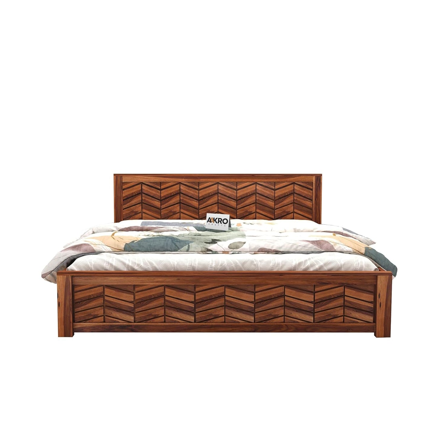 Sheesham Wood Tapered Bed with Box Storage  - 1 Year Warranty - Honey Finish