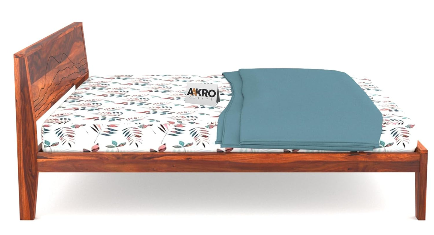 Sheesham Wood Grooved Double Bed Without Storage - Honey Finish