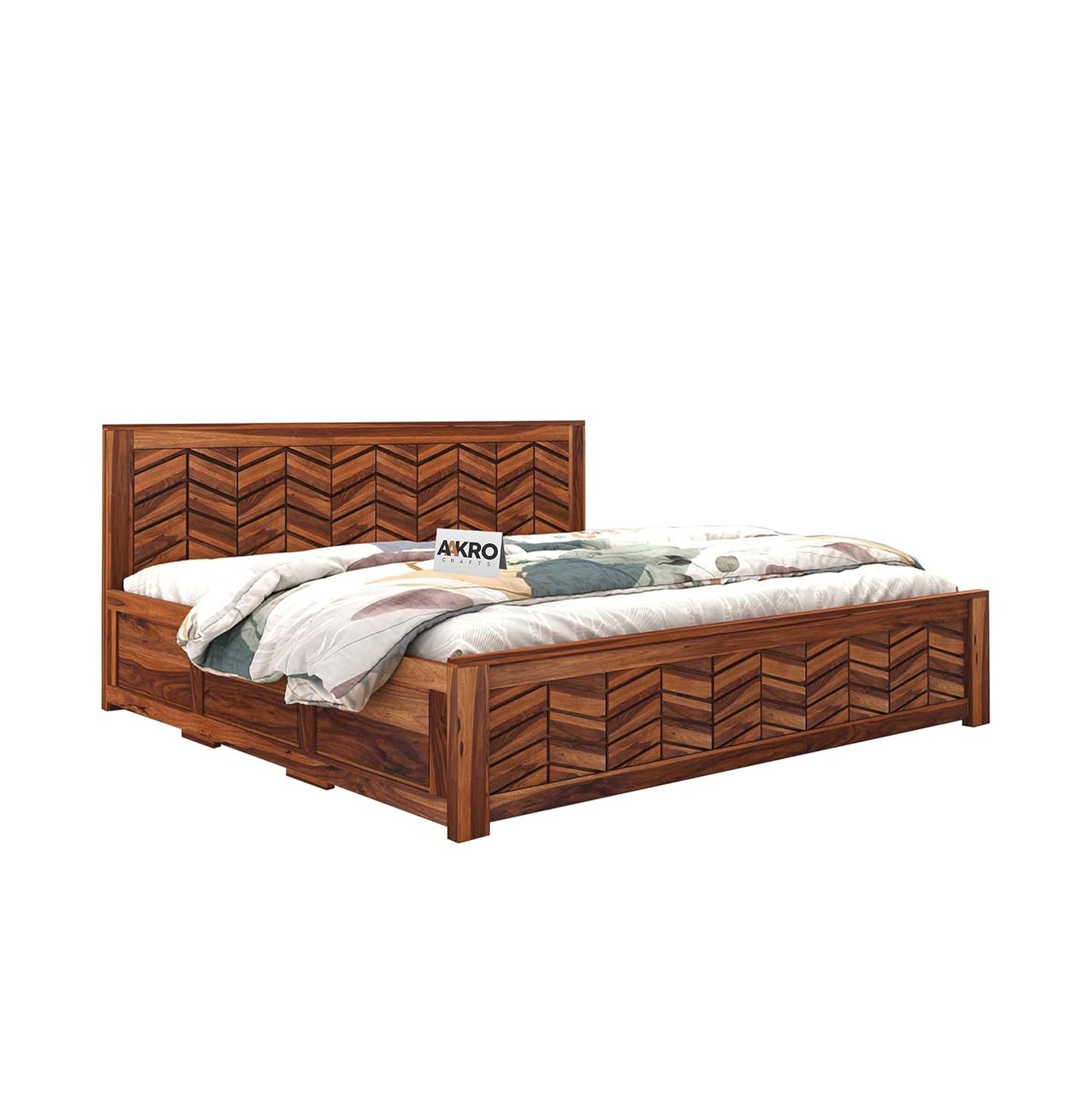 Sheesham Wood Tapered Bed with Box Storage  - 1 Year Warranty - Honey Finish