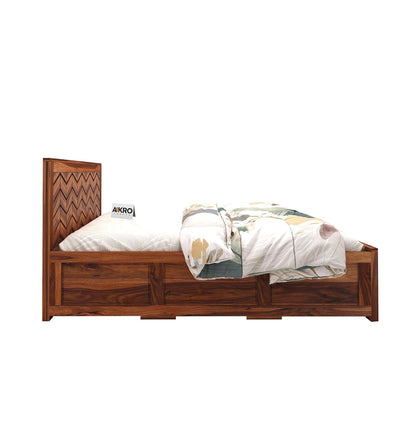 Sheesham Wood Tapered Bed with Box Storage  - 1 Year Warranty - Honey Finish