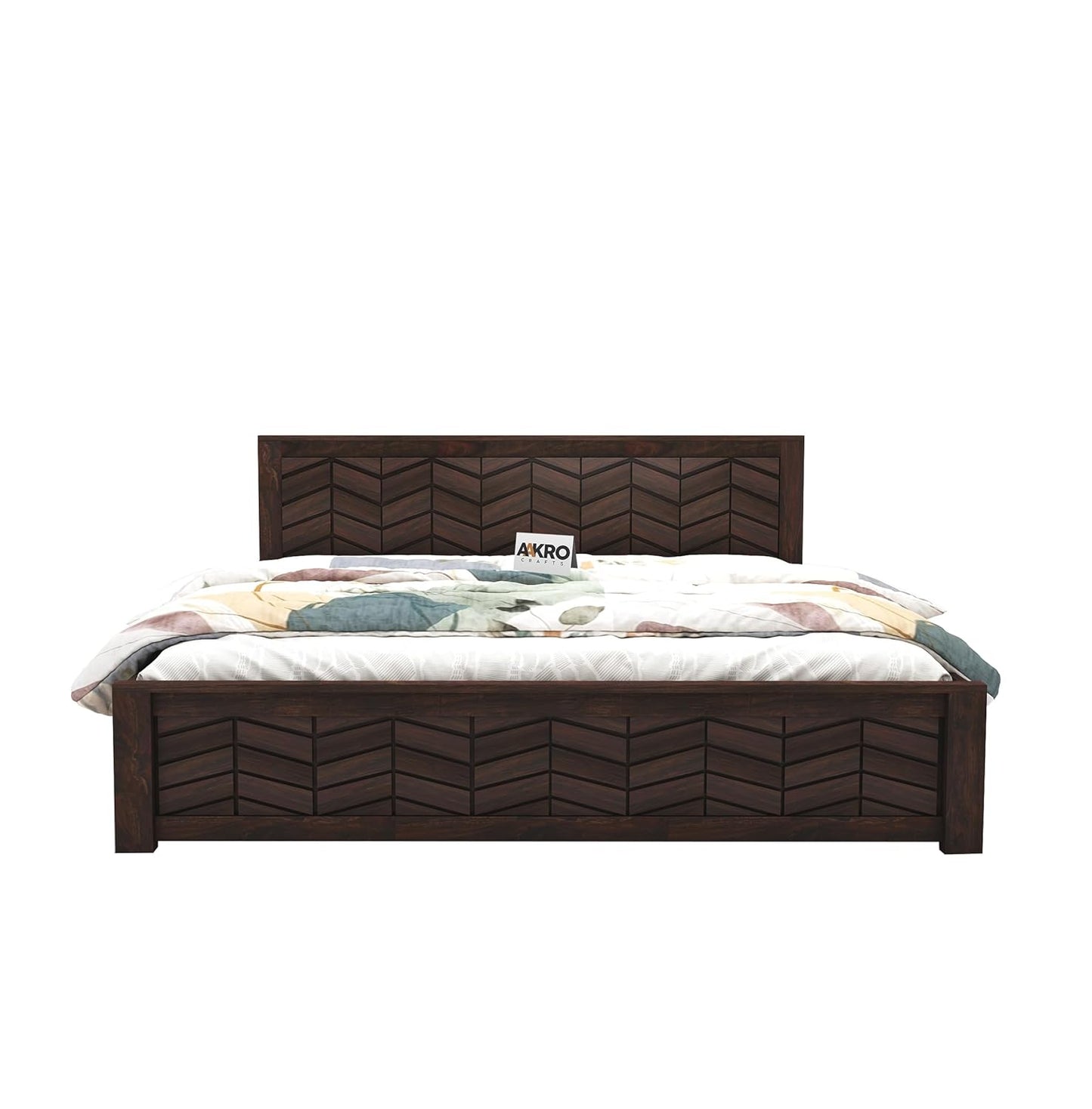 Sheesham Wood Tapered Bed with Box Storage  - 1 Year Warranty - Walnut Finish