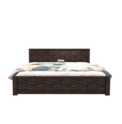 Sheesham Wood Tapered Bed with Box Storage  - 1 Year Warranty - Walnut Finish