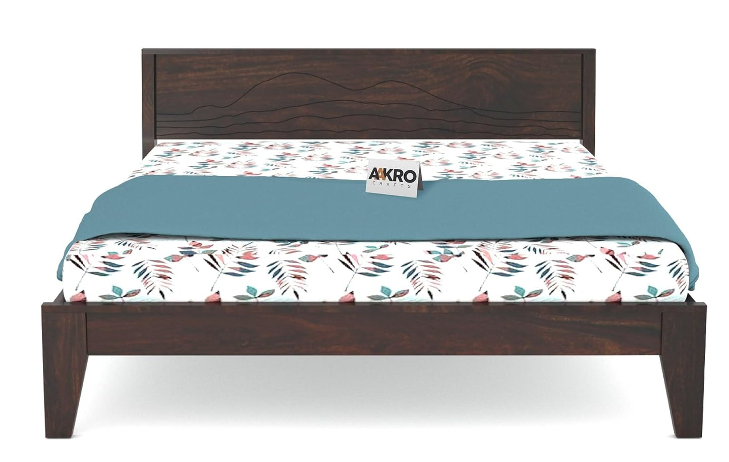 Sheesham Wood Grooved Double Bed Without Storage - Walnut Finish