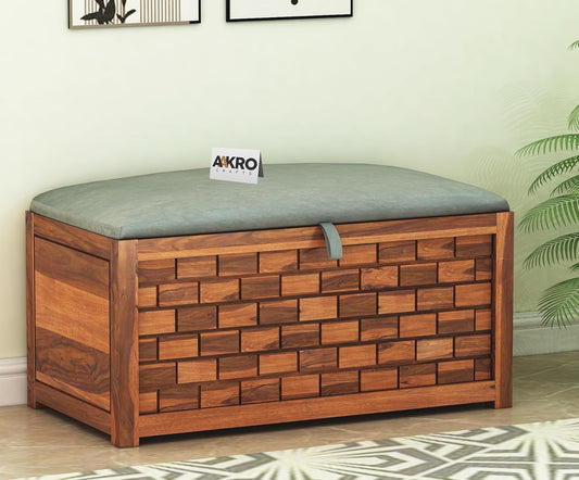 Sheesham Wood Storage Bench - 1 Year Warranty - Honey Finsh