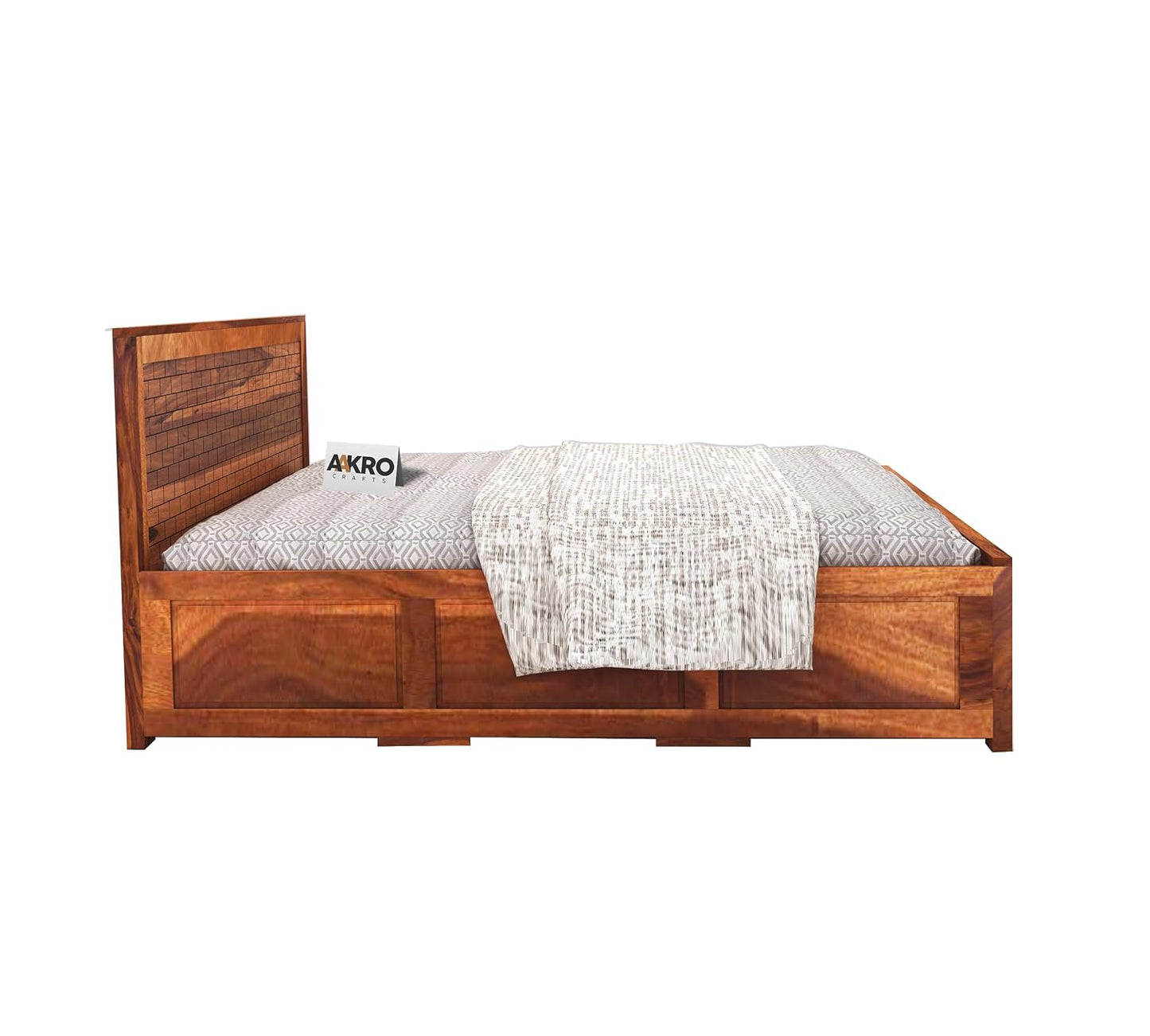 Sheesham Wood Birck Bed with Box Storage - 1 Year Warranty - Honey Finish