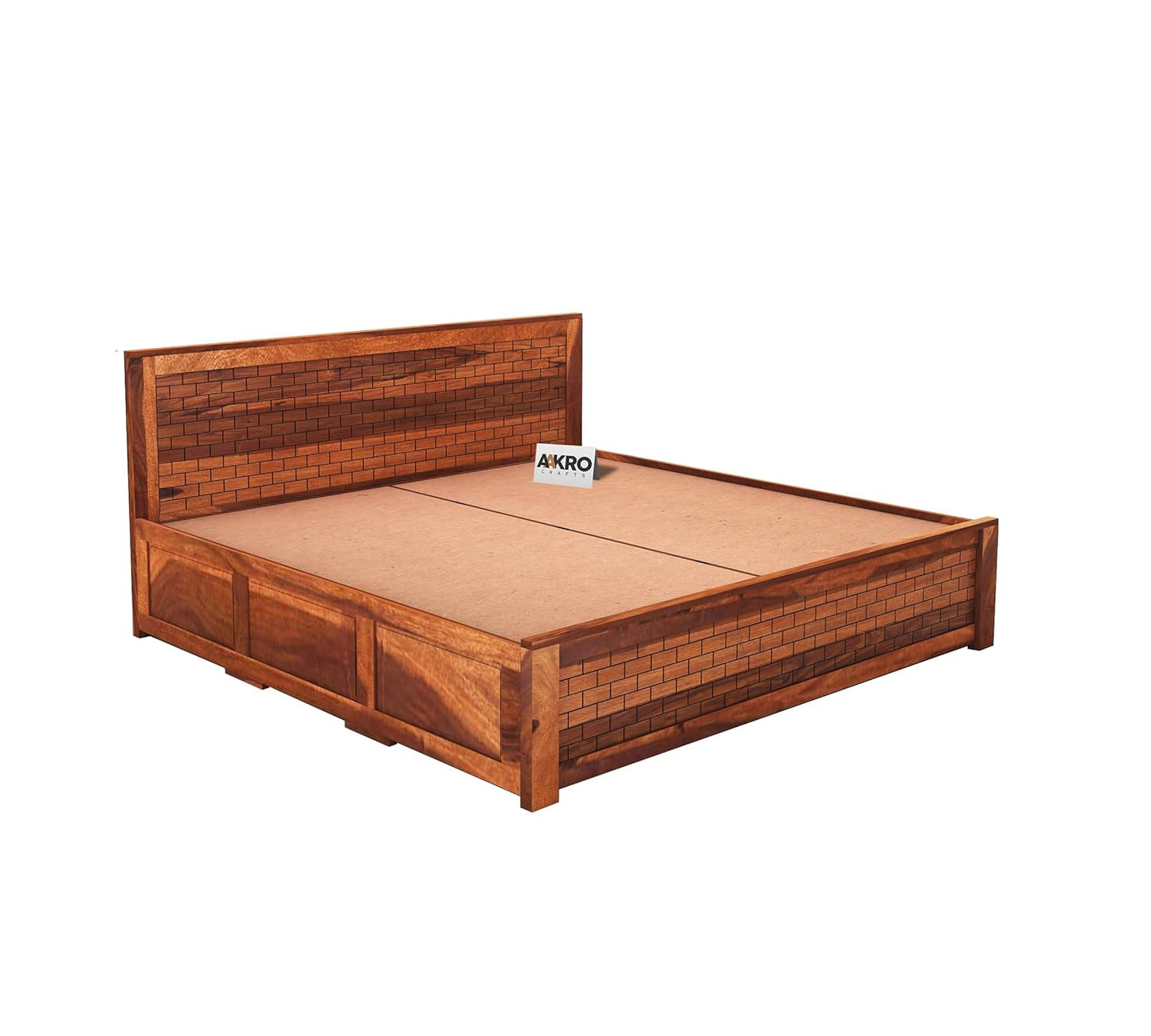 Sheesham Wood Birck Bed with Box Storage - 1 Year Warranty - Honey Finish