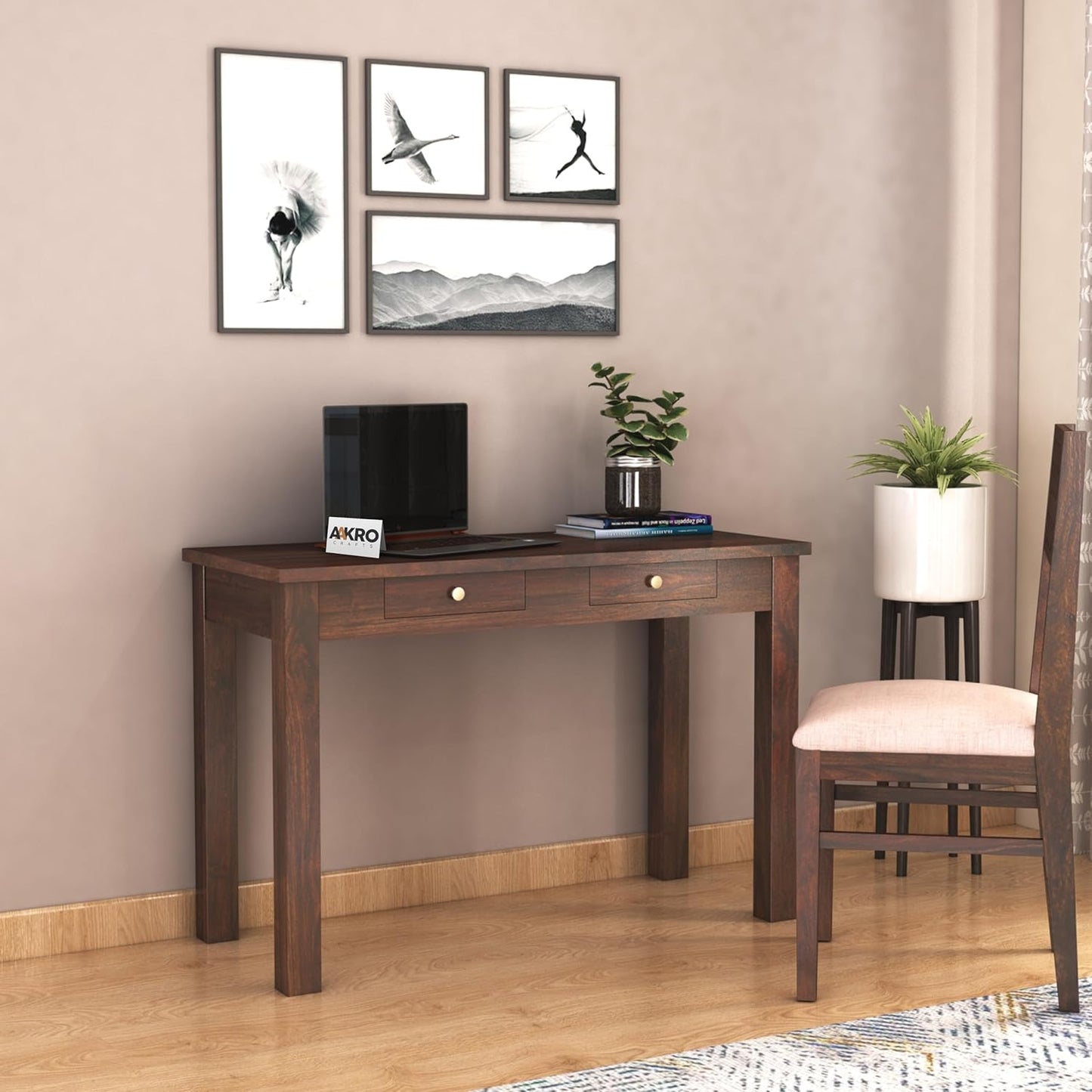 Sheesham Wood Study Table with 2 Drawers  - 1 Year Warranty