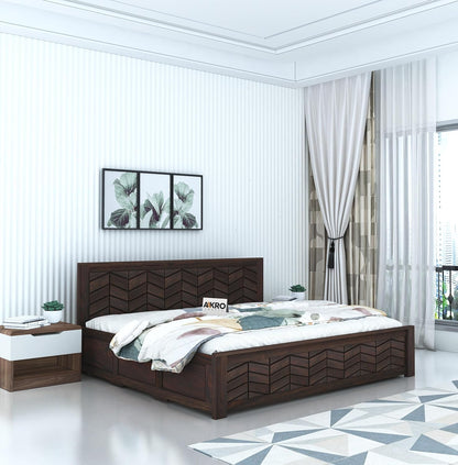 Sheesham Wood Tapered Bed with Box Storage  - 1 Year Warranty - Walnut Finish