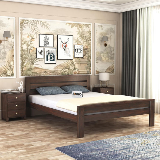 Sheesham Wood Bed Without Storage - 1 Year Warranty - Walnut Finish
