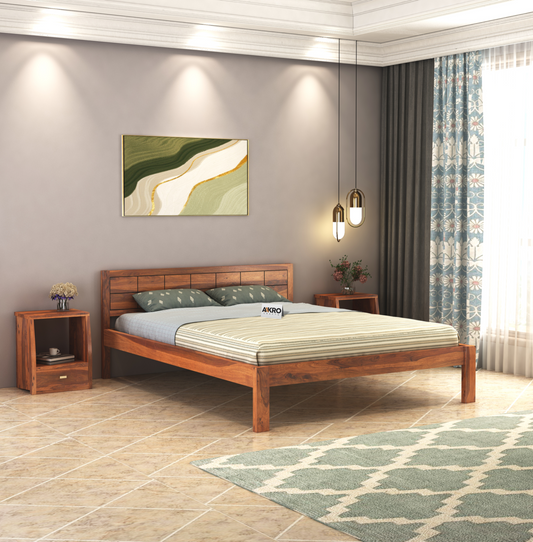 Ray Sheesham Wood Brick Bed Without Storage