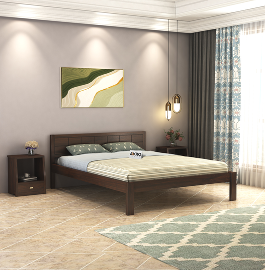 Ray Sheesham Wood Brick Bed Without Storage (Walnut)