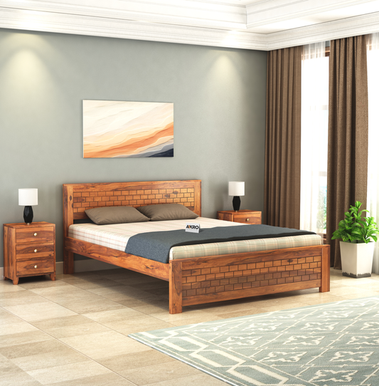 Leo Sheesham Wood Brick Bed Without Storage