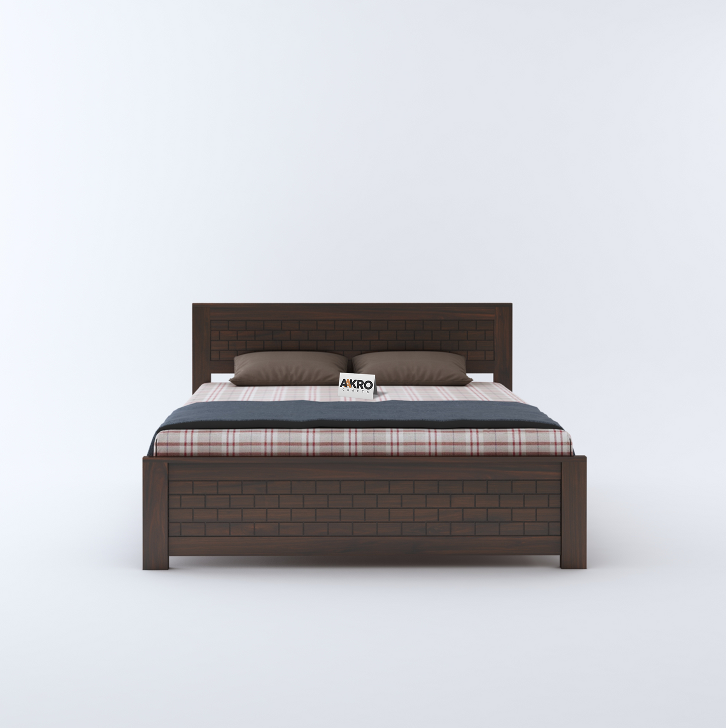 Leo Sheesham Wood Brick Bed Without Storage (Walnut)