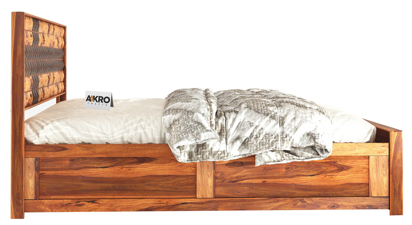Daimond Sheesham Wood Bed with Box Storage, Dual Tone  - 1 Year Warranty