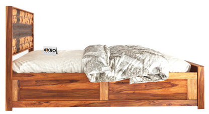 Daimond Sheesham Wood Bed with Box Storage, Dual Tone  - 1 Year Warranty