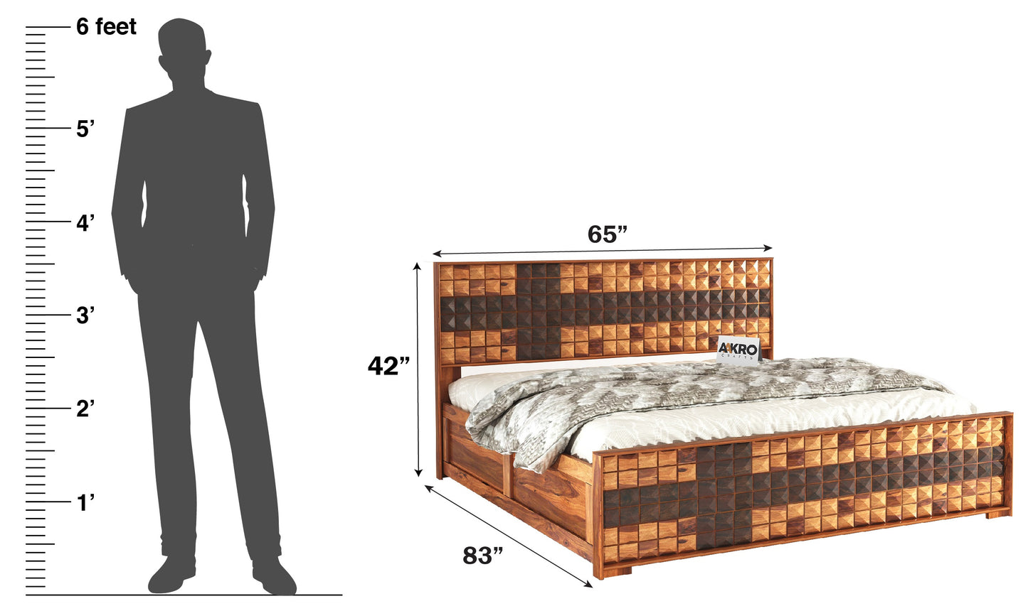 Daimond Sheesham Wood Bed with Box Storage, Dual Tone  - 1 Year Warranty