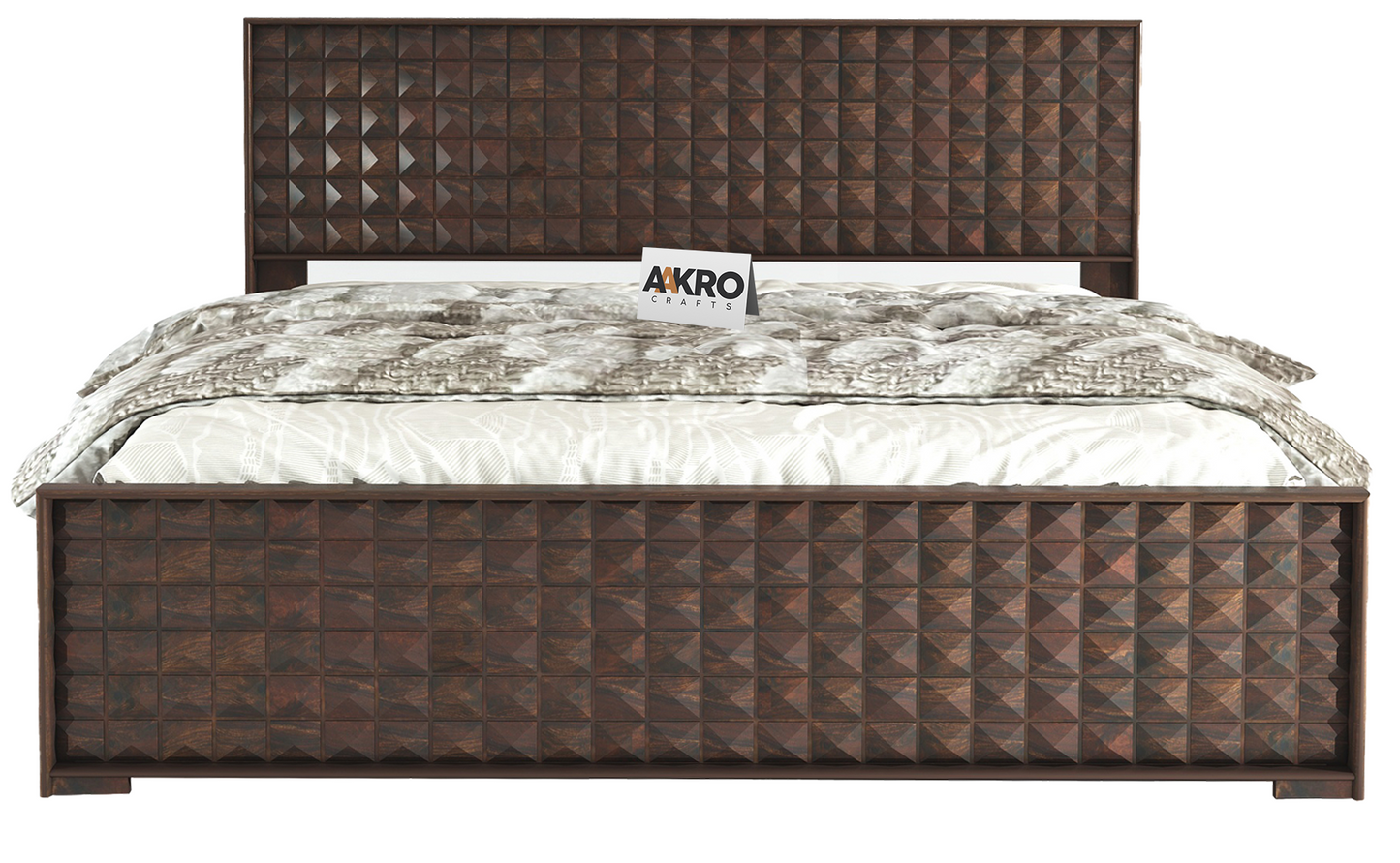 Diamond Sheesham Wood Bed with Box Storage, Walnut Finish - 1 Year Warranty