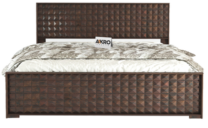 Diamond Sheesham Wood Bed with Box Storage, Walnut Finish - 1 Year Warranty