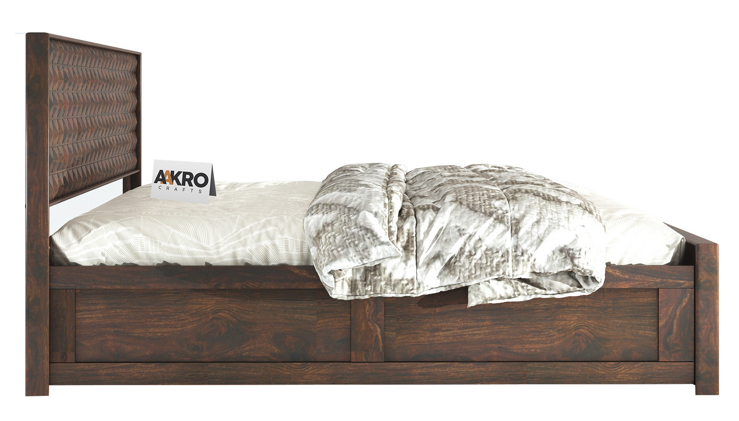 Diamond Sheesham Wood Bed with Box Storage, Walnut Finish - 1 Year Warranty