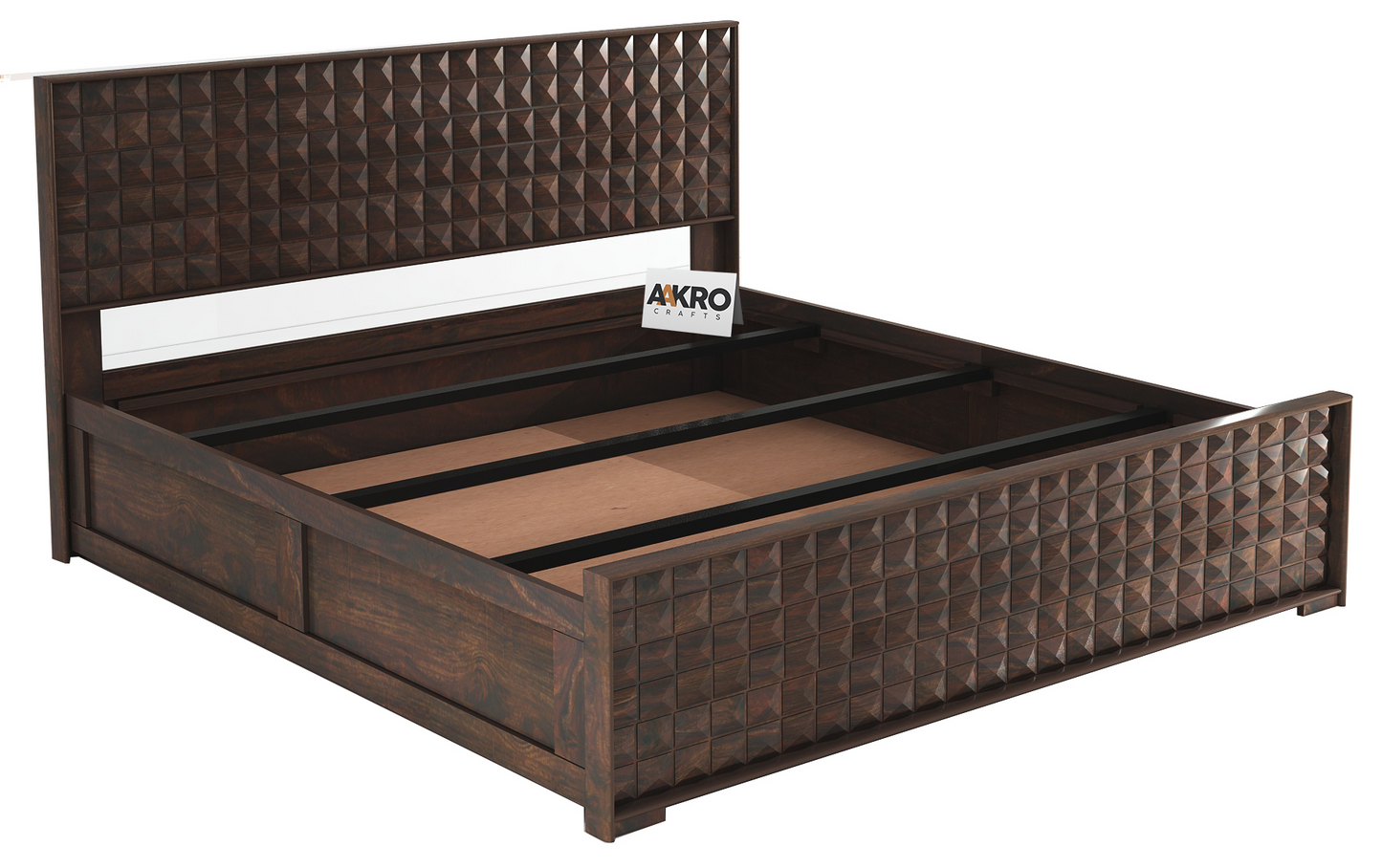 Diamond Sheesham Wood Bed with Box Storage, Walnut Finish - 1 Year Warranty