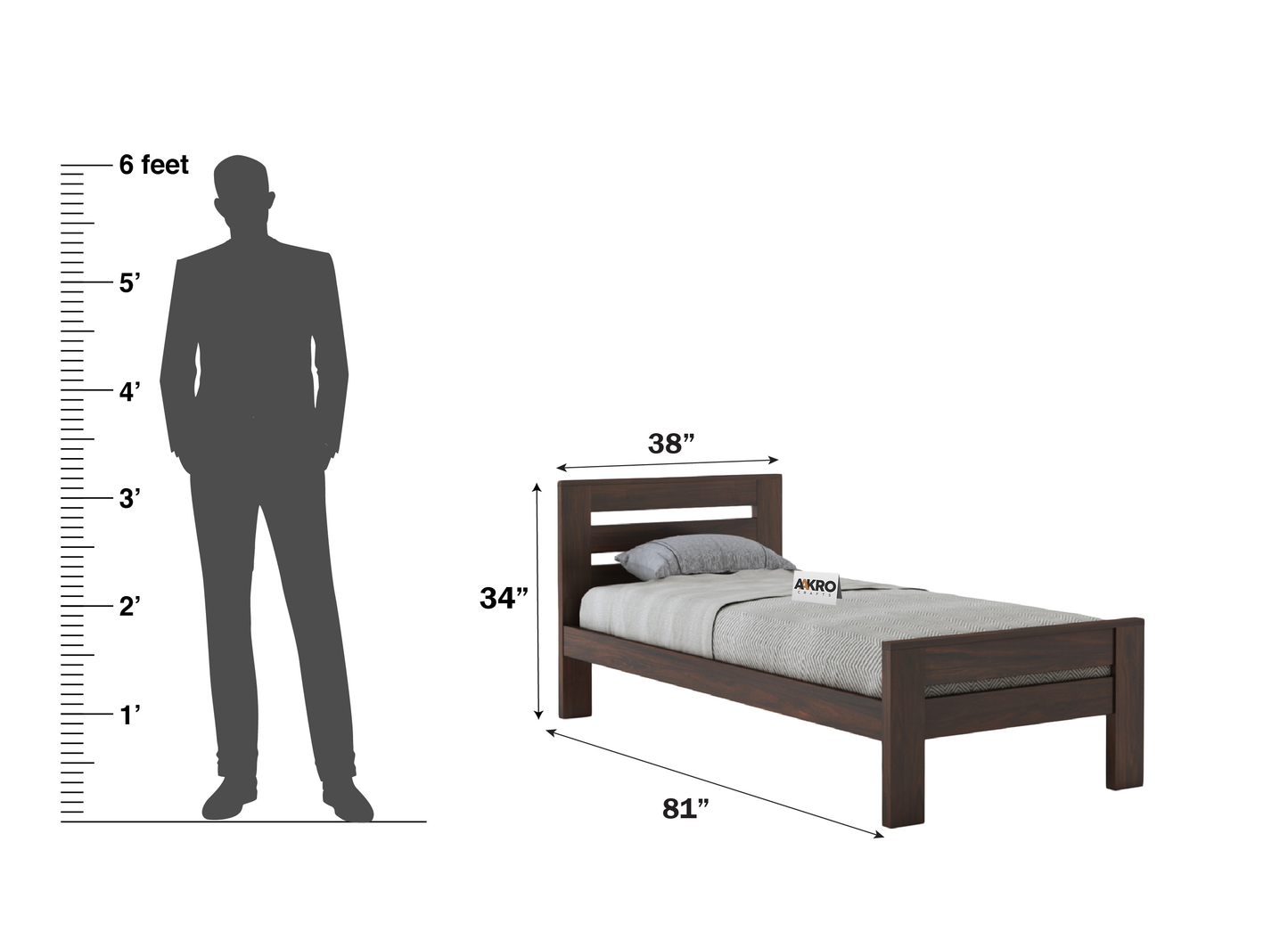 Neil Sheesham Wood Single Bed Without Storage - Walnut Finish