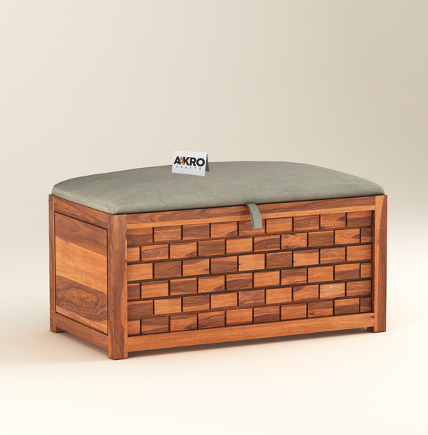Ray Sheesham Wood Storage Bench - 1 Year Warranty - Honey Finsh