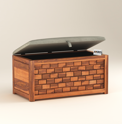 Ray Sheesham Wood Storage Bench - 1 Year Warranty - Honey Finsh