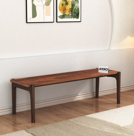 Moon Solid Sheesham Wood 4 Seater Bench for Living Room Bedroom Dining Table, Wooden Bench for Outdoor, Balcony - Honey Walnut Finish