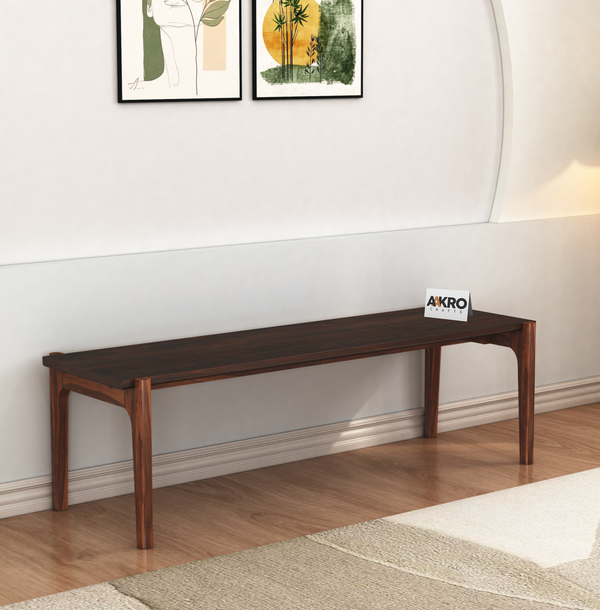 Moon Solid Sheesham Wood 4 Seater Bench for Living Room Bedroom Dining Table, Wooden Bench for Outdoor, Balcony - Walnut Honey Finish