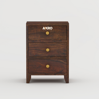 Noah Sheesham Wood Bedside Table with 3 Drawer Storage - Grooved Design (Walnut)