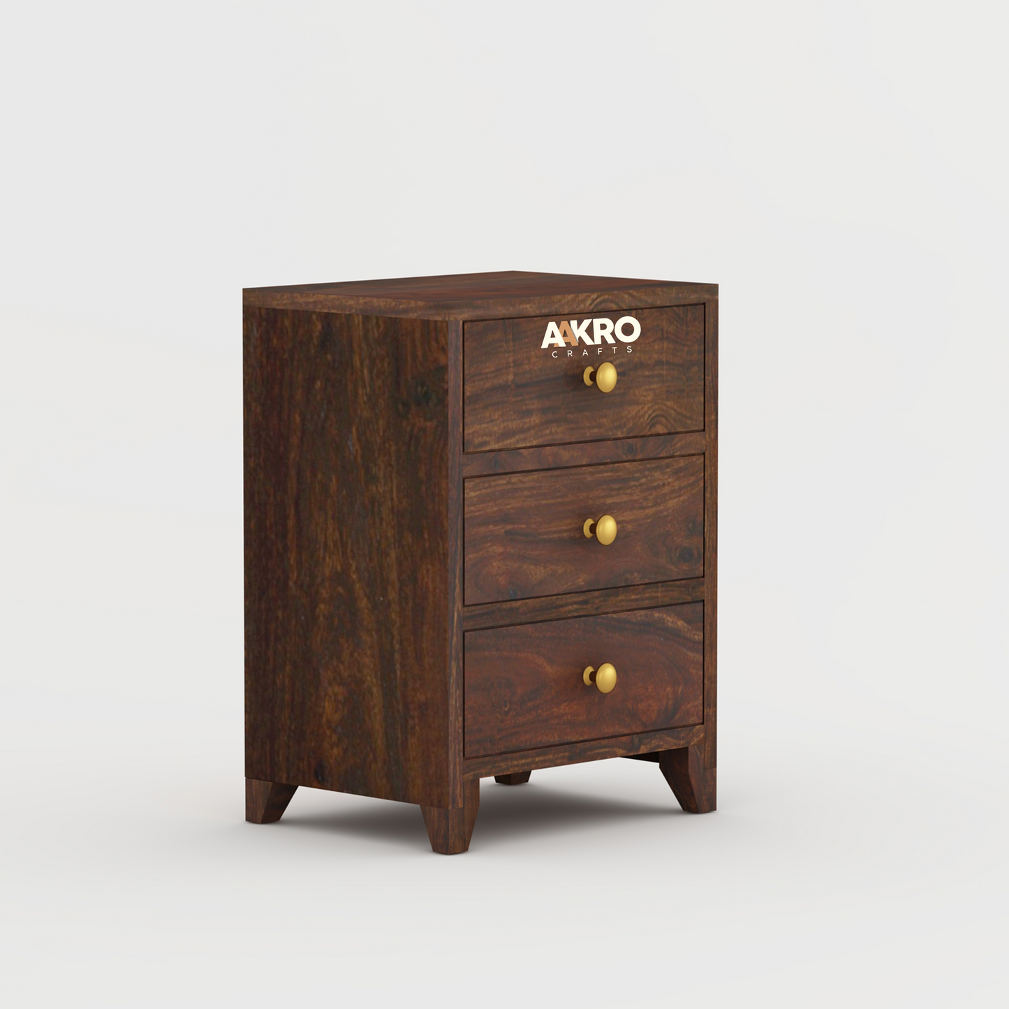 Noah Sheesham Wood Bedside Table with 3 Drawer Storage - Grooved Design (Walnut)