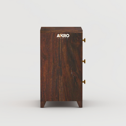 Noah Sheesham Wood Bedside Table with 3 Drawer Storage - Grooved Design (Walnut)