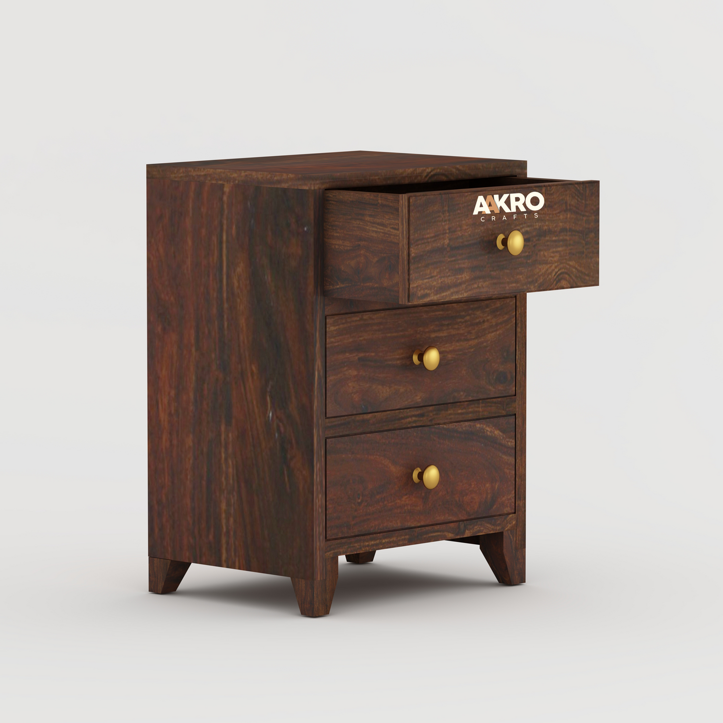 Noah Sheesham Wood Bedside Table with 3 Drawer Storage - Grooved Design (Walnut)
