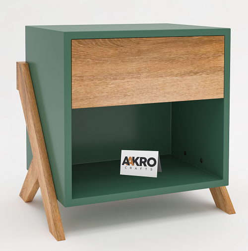 Mango Wood Bedside Table with Drawer and Shelf Storage - (Forest Green)
