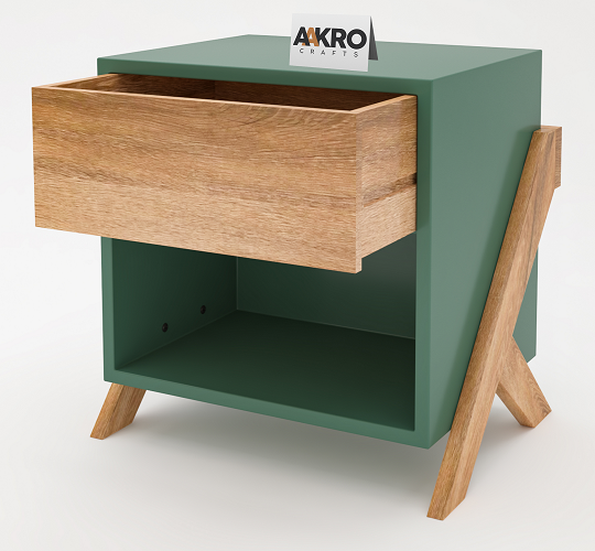 Mango Wood Bedside Table with Drawer and Shelf Storage - (Forest Green)