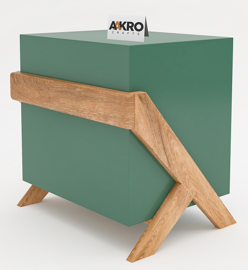 Mango Wood Bedside Table with Drawer and Shelf Storage - (Forest Green)