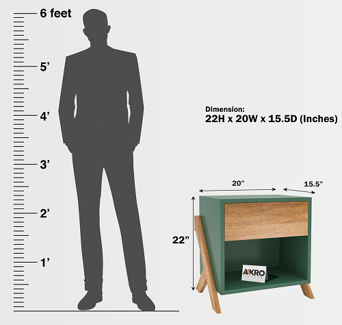 Mango Wood Bedside Table with Drawer and Shelf Storage - (Forest Green)