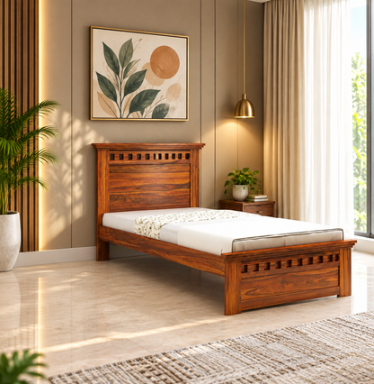 Kuber Solid Sheesham Wood Single Bed – Non-Storage Wooden Bed